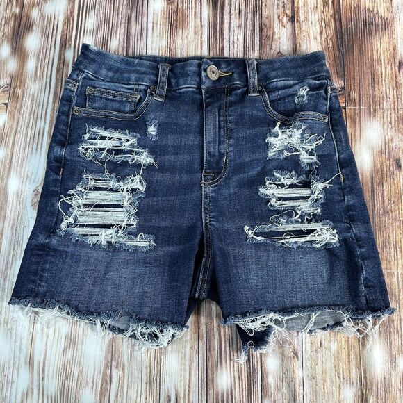 American Eagle Outfitters Pants - American Eagle CURVY HI RISE SHORTIE Size 4 Blue Denim Cut Off Jean Shorts 26x4